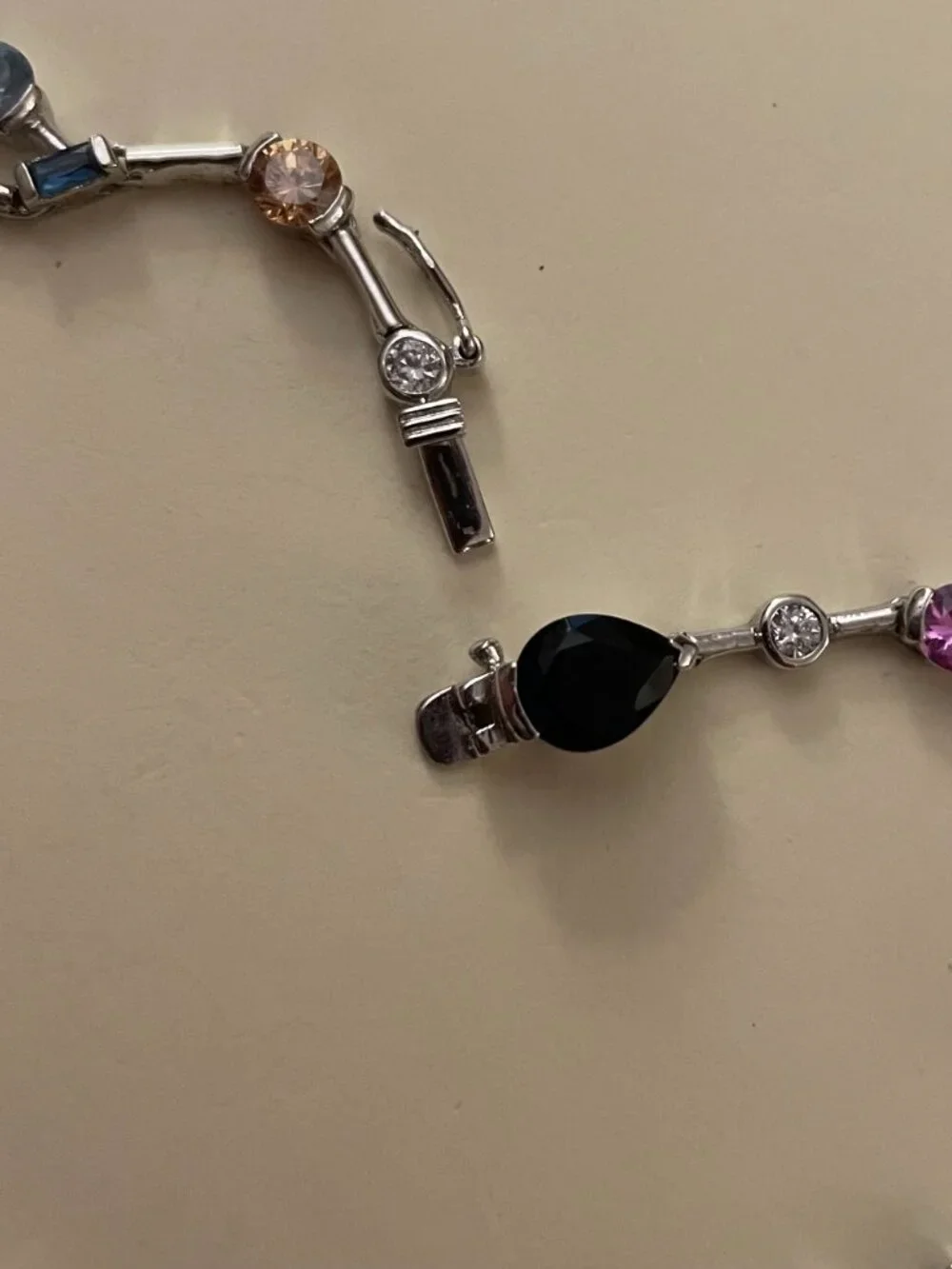 Sterling Silver Necklace Multi Stone 925 Abstract Contemporary 16-18